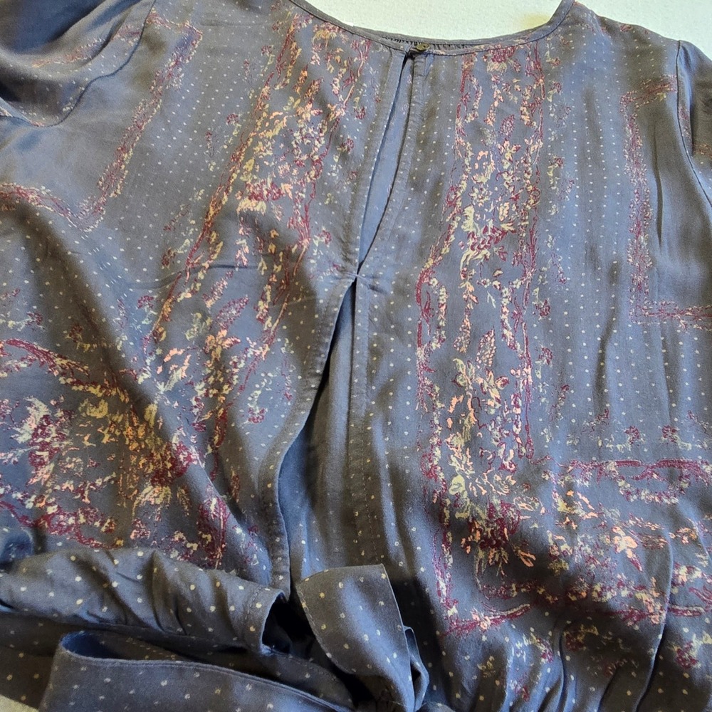 Melrose and Market Blouse Womens S Grey Pink Floral Bell Sleeve Tie Back Modal - Picture 4 of 7